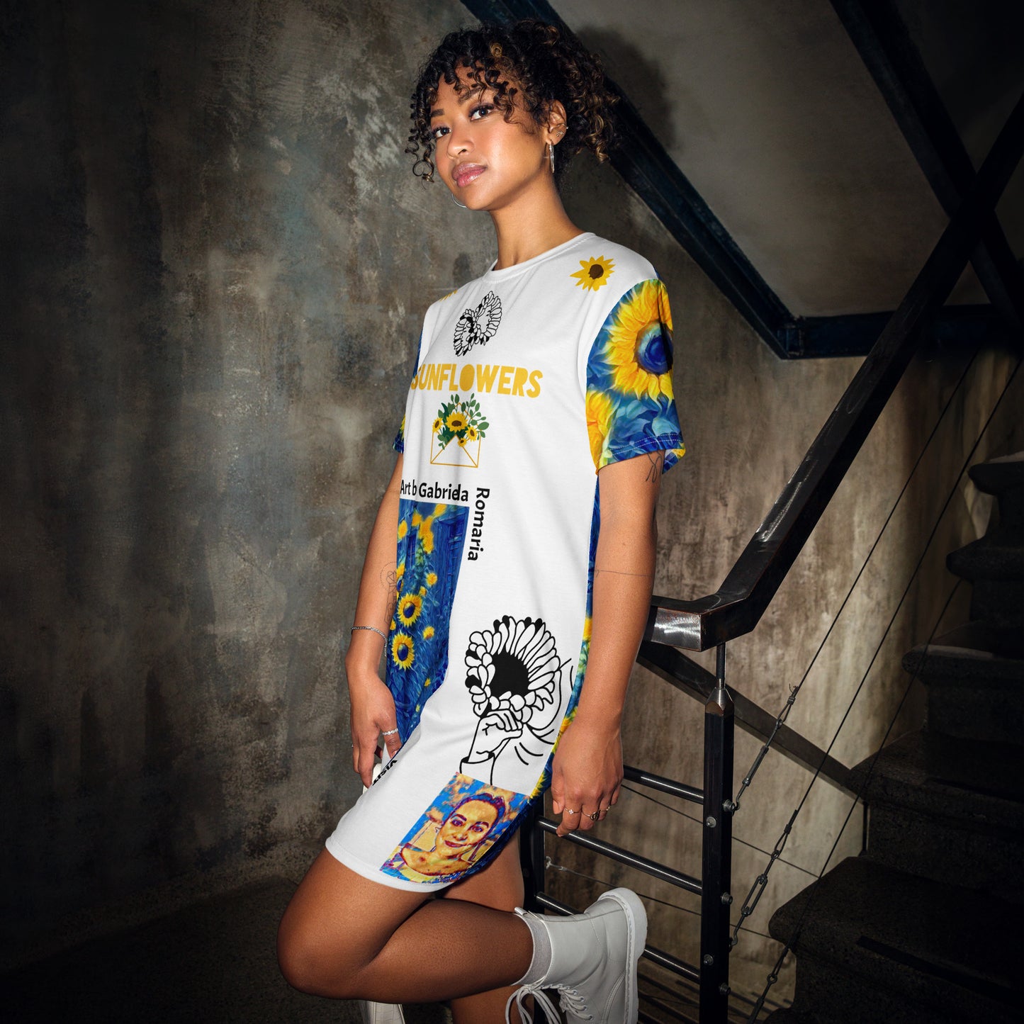 T-shirt dress Sunflowers by Gabriela Romaria