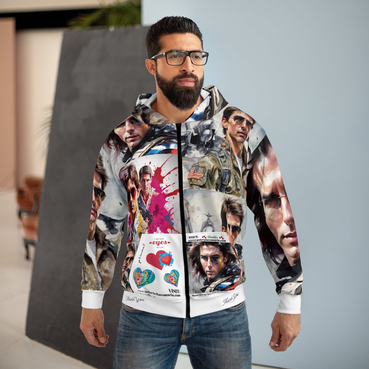 Unisex Zip Hoodie Tom Cruise art portraits by Gabriela Romaria