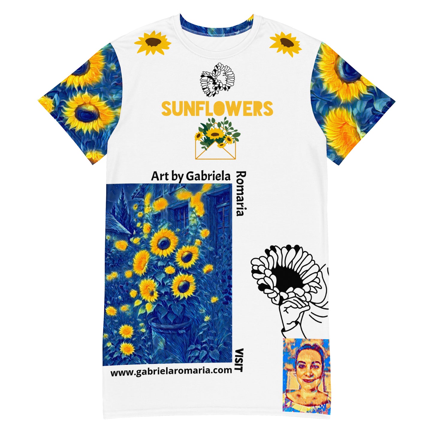 T-shirt dress Sunflowers by Gabriela Romaria