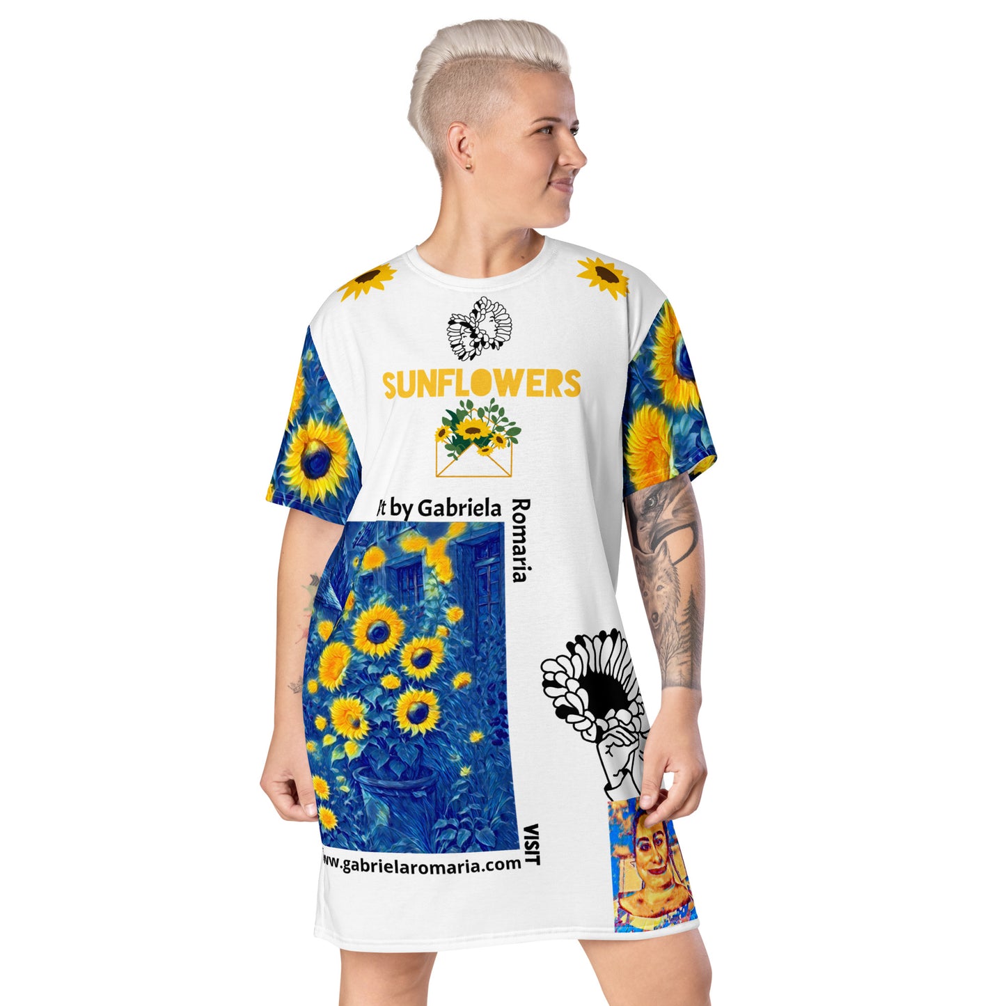 T-shirt dress Sunflowers by Gabriela Romaria