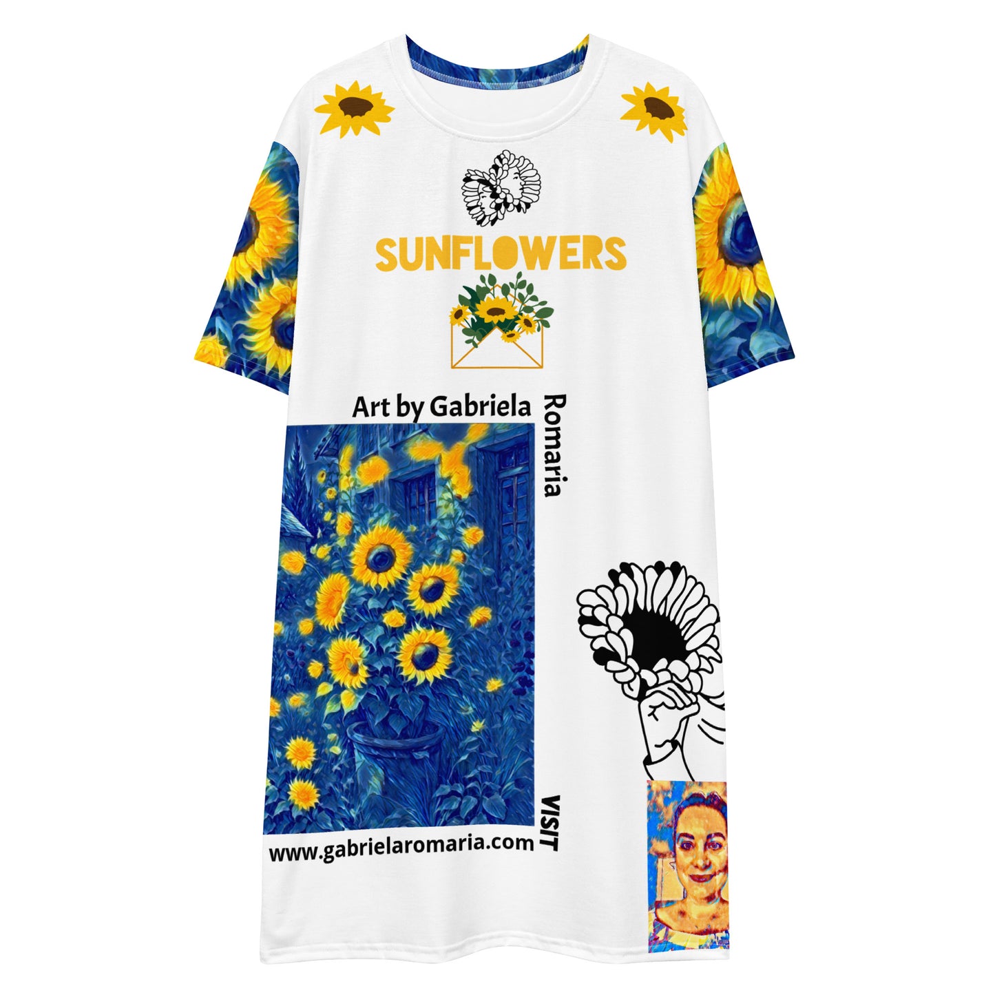 T-shirt dress Sunflowers by Gabriela Romaria