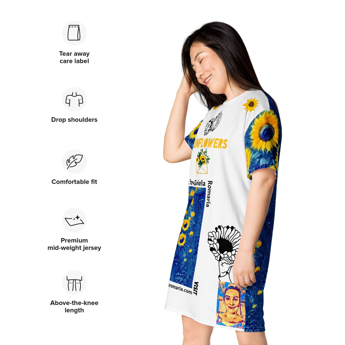 T-shirt dress Sunflowers by Gabriela Romaria