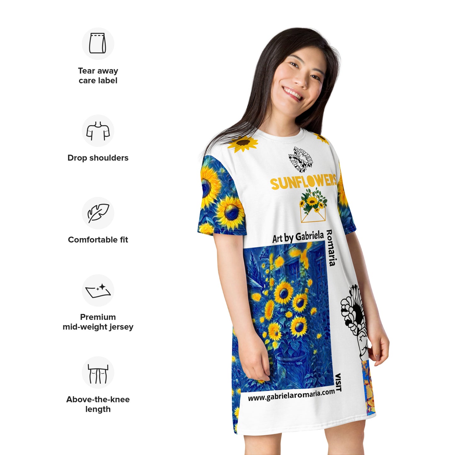 T-shirt dress Sunflowers by Gabriela Romaria